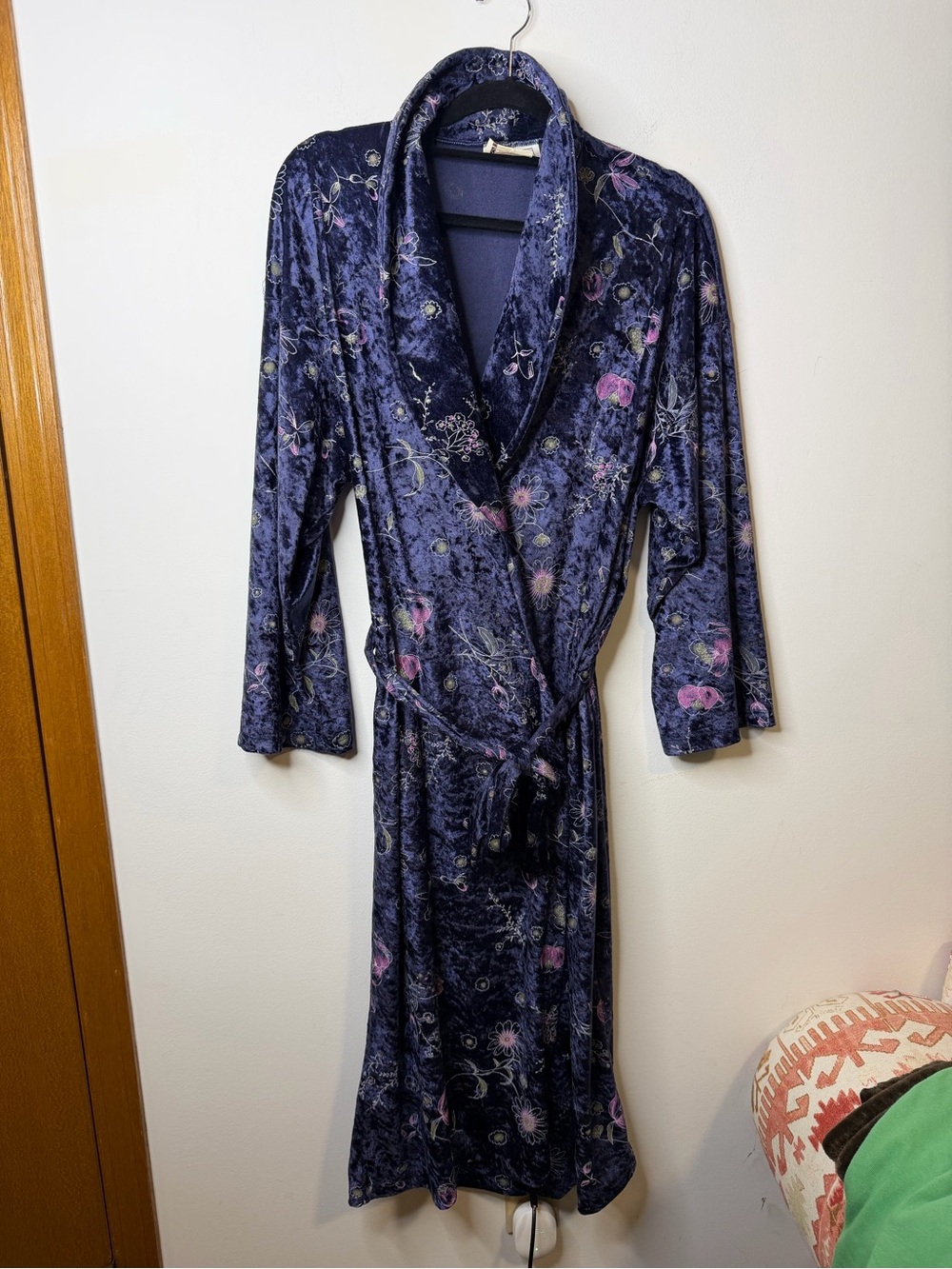 Vintage 90s Tradition Crushed Velvet Floral Robe Dressing Gown XL - Picture 3 of 9